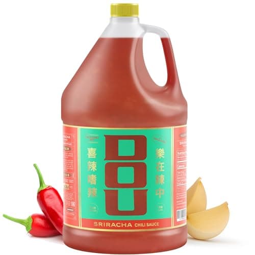DOU by Uncle Chen Sriracha Hot Chili Sauce - Naturally Red, Fresh Jalapeño & Cayenne, Professional Kitchen Quality, 60-Year Family Recipe (128oz)