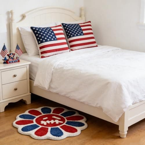 Shovagy Trippy Happy Face Rug 4th of July Bathroom Rugs Patriotic Independence Day Decor Carpet Tufted Quick Dry Non Slip Bath Mats Water Absorbent 2.6FT Red Blue White Bathroom Rugs - Thumbnail 4