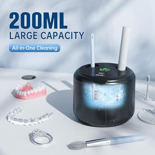45kHz Ultrasonic Retainer Cleaner, Dental Cleaning Pod for Mouth Guard, Invisalign, Aligner, Night Guard, Braces, Toothbrush, Jewelry, Powerful Denture Cleaner Machine with Digital Timer (Black) - Thumbnail 5