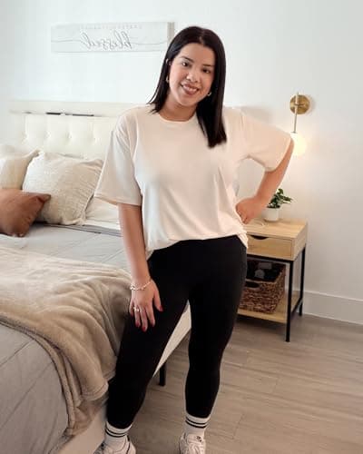 Stelle White T Shirts Women Oversized Crew Neck Short Sleeve Summer Tops Basic Tee Shirt Loose Fit Non See Through Medium - Thumbnail 5