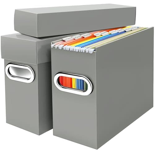 Naleyber File Organizer Box with Lid & Handle, Thickened Cardboard Hanging File Folder Storage Boxes for Letter Size, Portable Filing Organizer for Office, Home, Classroom, Greige 2 Pack - Image 1