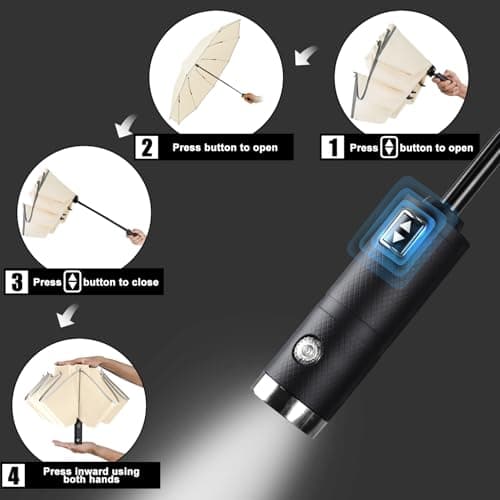 Lejorain Inside Out Umbrella Folding - Inverted LED Umbrellas Automatic Open and Close - Women Rain Umbrella Reverse Folding - Thumbnail 5