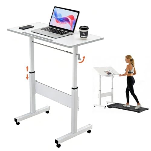 Hand Crank Small Standing Desk, Adjustable Height 27.76-40", Tiltable Tabletop with Wheels, Portable Laptop Computer Table, Rolling Podium Mobile Stand Up Desk for Walking Pad Treadmill, Home Office - Image 1