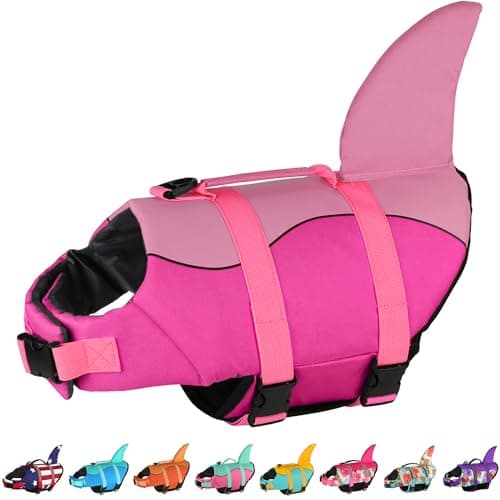 Dogcheer Dog Life Jacket, Cute Shark Dog Life Vest for Swimming Boating with Superior Buoyancy & Rescue Handle, Adjustable Puppy Floating Swim Vest for Small Medium Large Dogs - Pink, S - Image 1