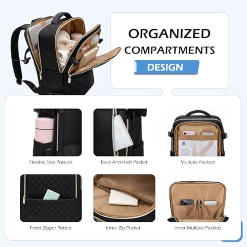 MDODO Travel Backpack for Women Men - Large Carry On Luggage Laptop Backpack Lightweight Daypack Waterproof Causal Bookbag Computer Backpack for College,Travel,Work,Fits 15.6Inch, 36L, Black - Thumbnail 2