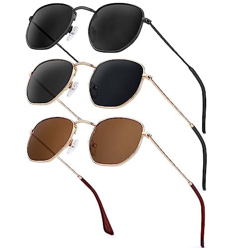 KALIYADI Hexagon Sunglasses For Women Men Polarized Square Sunglasses For Womens Sun Glasses UV Protection Metal Frame (3 Packs) - Image 1