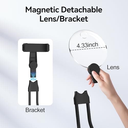 2 in 1 Hands Free Magnifying Glass, Desktop Cell Phone Stand, 10X 20X Magnifying Glass for Reading, Flexible Lazy Bracket DIY Free Rotating on Table, for Sewing, Cross-Stitching - Thumbnail 6