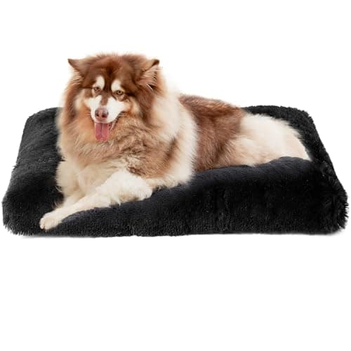 EHEYCIGA Fluffy XXL Dog Crate Pad, Plush Faux Fur Dog Bed for Extra Large Dogs, Calming Anti Anxiety XXL Bed, Washable Soft Warm Crate Mat with Non-Slip Bottom, Black - Image 1