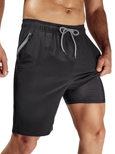 Arcweg Men's Swim Trunks with Compression Liner Black Quick Dry 2XL Bathing Suit Board Swimming Shorts with Zipper Pockets - Image 1