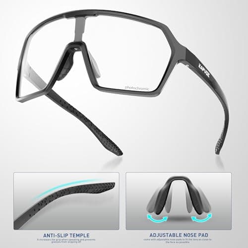 KAPVOE Photochromic Cycling Glasses Men Mountain Bike Glasses Women Clear MTB Sports Sunglasses TR90 Biking Goggles Transition Bicycle UV Protection Triathlon Running Black - Thumbnail 4