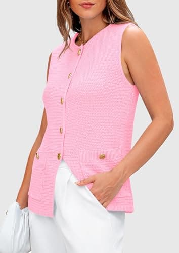 PRETTYGARDEN Women's 2026 Spring Sweater Vest Sleeveless Button Down Knit Cardigan Tank Tops Summer Business Casual Outfits (Light Pink,XX-Large) - Thumbnail 4
