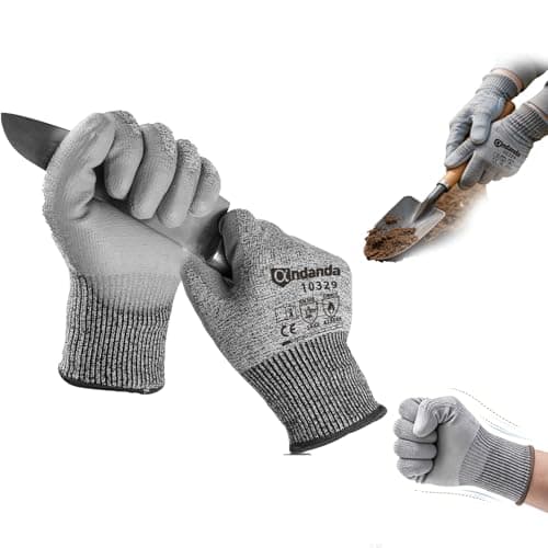 ANDANDA Cut Resistant Gloves Level 5, PU Coated Work Gloves with Power Grip for Dry & Slightly 0ily Environment, Garden, 9L Grey