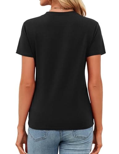 Women's V Neck Cotton T-Shirts Breathable Short Sleeve Tops Lightweight Stretch Summer Tees (Black,X-Large) - Thumbnail 5