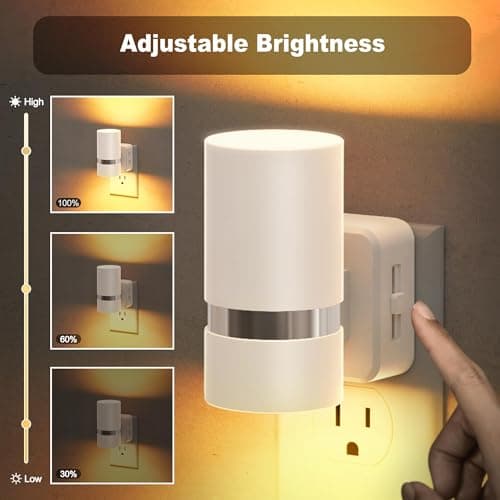 JandCase Night Lights Plug into Wall, Automatic Night Light with Dusk to Dawn, 2 Pack Amber 0-100LM Dimmable Plug in LED Nightlight for Bedroom, Hallway, Stairs - Thumbnail 2
