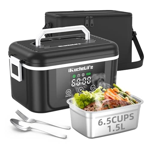 ikuchelife Heated Lunch Box, 6.5-Cup&18000mAh Cordless Electric Lunch Box with Scheduled Heating, 1.5L Rechargeable Portable Food Warmer with Digital Display for Work, Travel, Office, Camping（Black） - Image 1