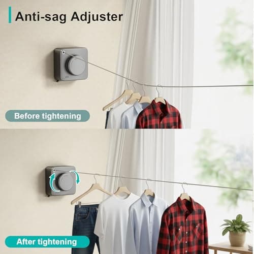 UOEPOWA Retractable Clothesline 15ft, Space Saving Heavy Duty Drying Rope, Anti-Sag Stainless Steel for Indoor Outdoor Balcony Bathroom (Light Gray) - Thumbnail 5