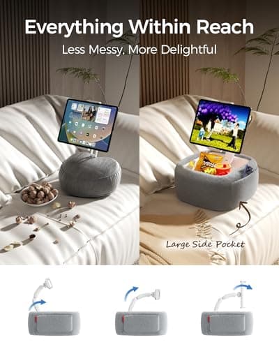 LULULOOK Ultra Fluffy Kindle Pillow Stand for Reading, Lap Tablet Pillow Stand with Snack Bowl & Flodable Arm Compatible with iPad, Phone and 4.7-14.6” Tablet for Book Reading in Bed - Thumbnail 5