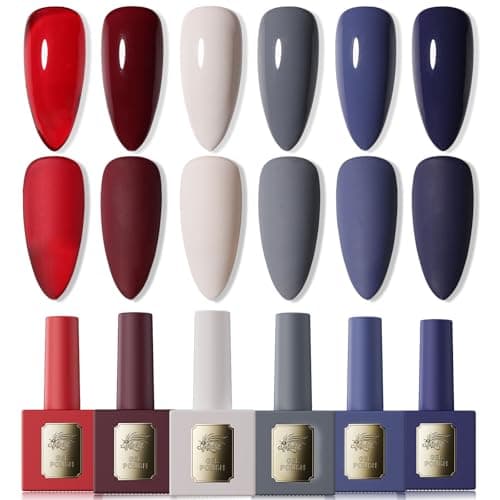 GELLAKTIK 6Pcs 12ml Gel Nail Polish Set with Red White Blue, Gel Polish Kit for Salon DIY at Home, Soak Off LED UV Gel Nail Polish, Gifts for Women Girls - Image 1