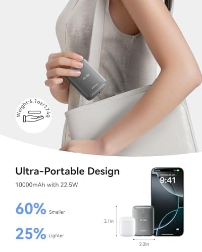 Kuulaa Portable Charger 10000mAh, Mini Power Bank with PD 22.5W USB-C Fast Charging, Ultra-Small Battery Pack Compatible with iPhone, Samsung, iPad & More - Thumbnail 2