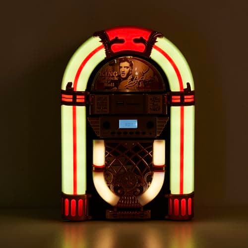 Arkrocket Athena Mini Jukebox/Tabletop CD Player/Bluetooth Speaker/Radio/USB and SD Card Player with Retro LED Lighting System (Black Golden) - Thumbnail 6
