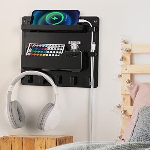 YONGAIJIA Bedside Wall Mount Shelf, Adhesive Bedside Organizer for Remote、Phone、Glasses. Bedside Accessories Storage suitable for College Dorm 、bunk bed 、 Bedroom、Rv（Black） - Image 1