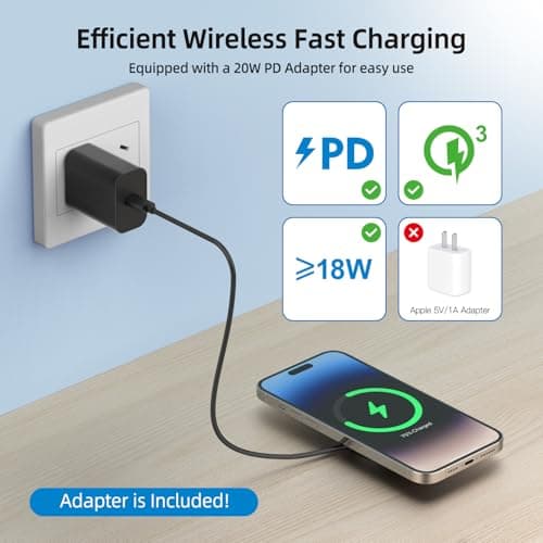 PINRUIGE Wireless Charger, 6.5ft / 2m 15W Max Fast Magnetic Wireless Charging Pad Compatible with iPhone 16/15/14/13/12 with USB-A Converter Black - Thumbnail 6