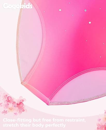 Gogokids Girls Gymnastics Leotard Set with Shorts, Sparkly Rhinestone Gradient Mesh Dance Outfit for Ballet Training, Blue Black, 6-7 Years - Thumbnail 5