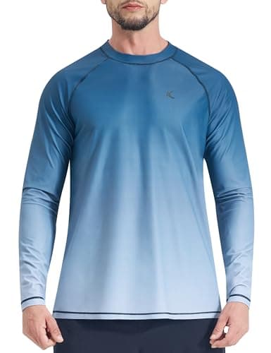 Mens Rash Guard UPF 50+ Swim Shirts UV Sun Protection T-Shirt Quick Dry Long Sleeve Beach Shirts for Fishing, Navy3 Gradient, L - Image 1