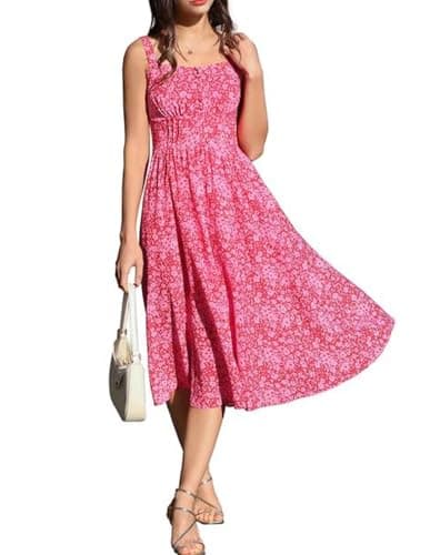 Belle Poque 2026 Summer Red Floral Dress for Women Sleeveless A-line Sundress Elegant Midi Flowy Beach Dress X-Large - Image 1