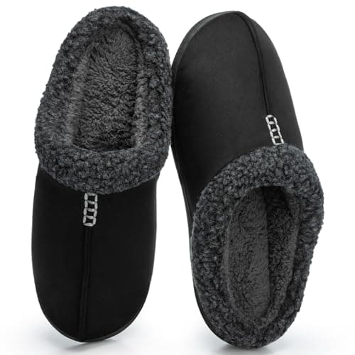 GOEWY House Slippers for Men with Memory Foam Indoor Outdoor Moccasin House Shoes Warm Slip On with Non-Slip Sole Gifts For Men Him Dad Black 9 10 - Image 1