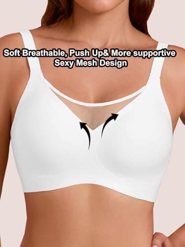 COCOMARTS Jelly Bras for Women No Underwire Push Up V Mesh Seamless Comfort Tshirt Bra Supportive Lift Bralette Everyday Bra White 3X-Large - Thumbnail 2