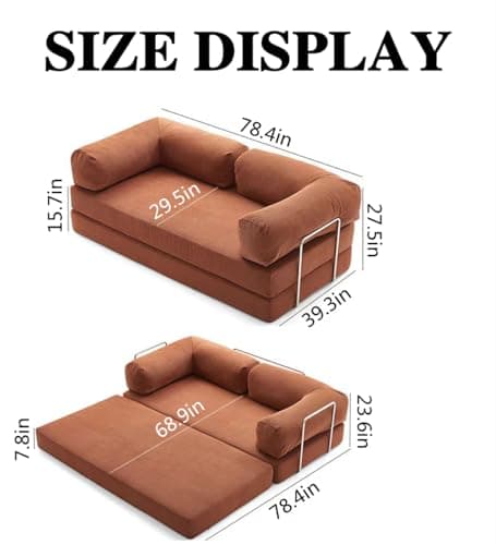 HAQNIWA Sleeper Sofa Couch with Pullout Bed, 2 in 1 Convertible Sofa Bed, Lounge Sofa for Living Room with Metal Fixed Frame (Orange) - Thumbnail 3