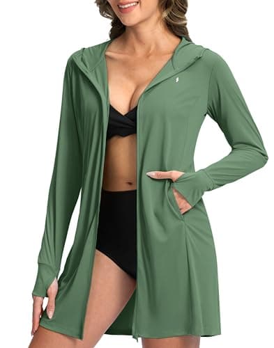 Soothfeel Women's UPF 50+ Swim Cover Up Sun Protection Hoodie SPF Lightweight Jacket Long Sleeve Beach Cover Ups for Women (Green,XXXL) - Image 1