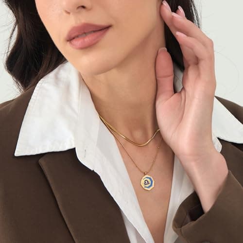 LETFLY Libra Zodiac Necklace for Women, 18K Gold Plated Octagon Shaped Pendant with Cubic Zirconia Adjustable Layered Snake Chain for Womens Jewelry Gifts - Thumbnail 2