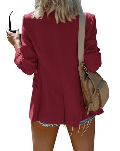 KIRUNDO Women's Blazer Oversized Boyfriend Long Sleeve Button Front Business Casual Jackets Spring Fall Fashion 2026 Work Clothes(Wine Red, Large) - Thumbnail 2