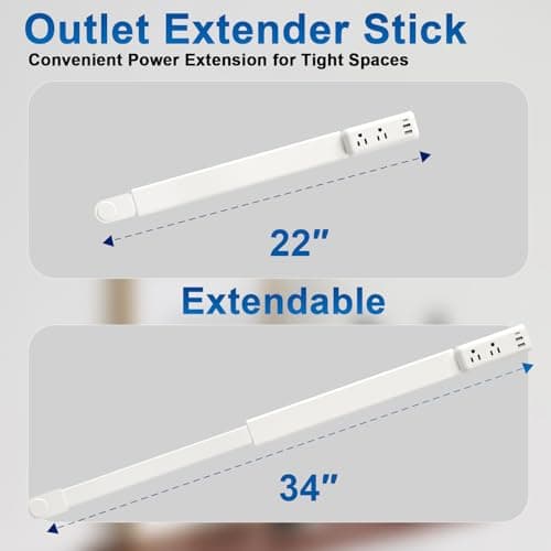 Gbchais Outlet Extender Stick with USB-A & USB-C, 2 AC Outlets, Adjustable 22"-34" Plug Extender, 180° Rotating Wall Outlet Extender for Hard-to-Reach Outlets Behind Sofa, Bed, Desk, Nightstand - Thumbnail 4