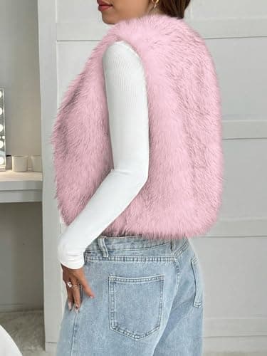 BTFBM Faux Fur Vest Women Fall Fashion 2026 Sleeveless Fuzzy Jacket Fluffy Coats Winter Clothing Furry Outerwear Vests(Pink, XX-Large) - Thumbnail 3