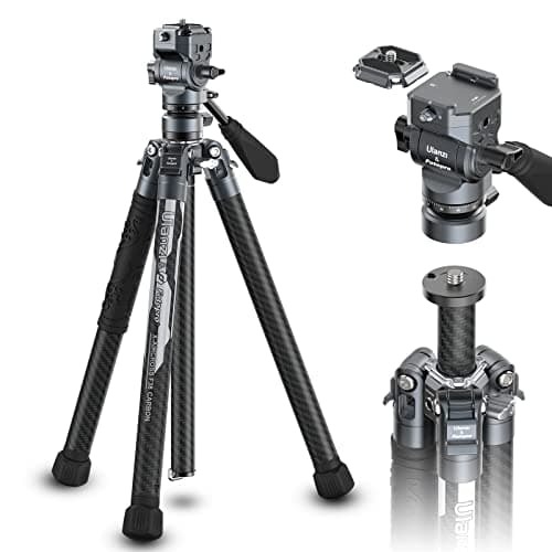 ULANZI F38 Video Travel Tripod, 61.4" Carbon Fiber Tripod w Quick Release Fluid Head, 2.38lbs Ultra Lightweight Portable Stable Professional Camera Photo Video Tripod, Load up to 22lbs, with Bag