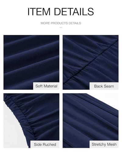 BTFBM 2026 Summer Wedding Guest Dresses for Women One Shoulder Bodycon Ruched Mesh Formal Cocktail Spring Fall Maxi Dress(Navy, X-Large) - Thumbnail 6