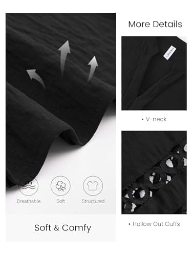 Funlingo 3/4 Length Sleeve Womens Tops Bussiness Casual Dressy Blouses Trendy V Neck Lace Pleated Work Shirts Spring Office Outfits 2026 Black M - Thumbnail 5