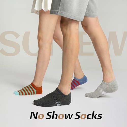 Sunew 8 Pairs No Show Socks for Women-8 Pairs,Invisible Low Cut Ankle Socks,Non-slip for Casual and Dressy Wear-Soft Breathable Medium Multicolored Stripe - Thumbnail 3