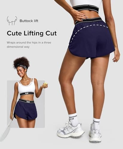 BRXL 2 in 1 Dolphin Athletic Shorts for Women 2" - Split High Waist Quick Dry for Running Workout Athletic Gym Track with Zip Pocket - Thumbnail 3