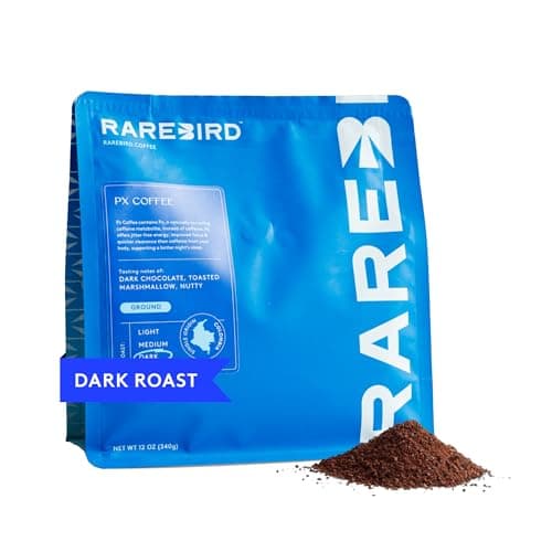 Rarebird Px Coffee – Award Winning Specialty Coffee with Paraxanthine | Caffeine Alternative for Clean Energy, Focus, Sleep, & Metabolism Support | Low Acid | 100% Single-Origin Arabica Decaf | Dark Roast, Ground, 12oz