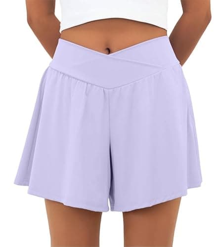 PrinStory Athletic Shorts for Women High Waisted Tennis Skorts Lightweight Workout Running Flowy Shorts with Pockets Purple-XL - Image 1