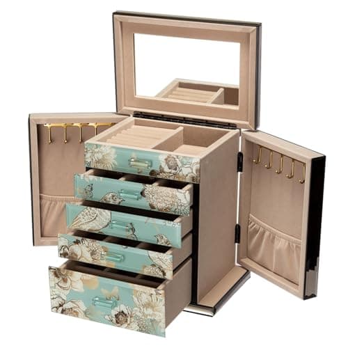 Palinna Glass Jewelry Box, 5-Layer Storage Case,Jewerly Boxes for Women Girls,Jewelry Gift Decorative Boxes, Art Painting Tabletop Ornament Organizer For Earring Necklace Watch Valentine's Day Gifts - Image 1