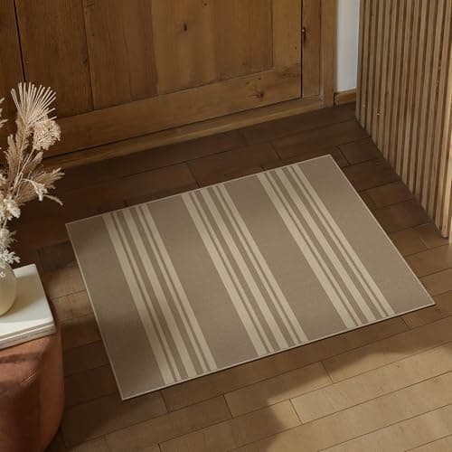 PureCozy Striped Easy Jute Rug 2x3 Khaki Entryway Carpet Washable Non Slip Door Mat Farmhouse Neutral Non Shedding Entry Small Indoor Outdoor Rug for Kitchen Bedroom Mudroom Bathroom - Image 1