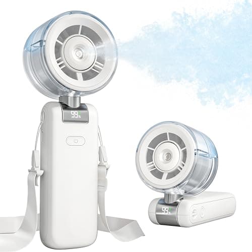 Bearwind Misting Fan Portable - Handheld Turbo Fan with Mist, Spray Water Mister Fans, 4000mAh Rechargeable, 5-Speeds, Personal Gifts for Women Beach Travel Outdoor - White - Image 1