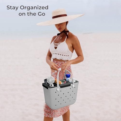 ZYTONGMAO Tote Topper Tray Accessories for Bogg Bag Large Only – Waterproof EVA Table Top Organizer Lid with Cup Holder, Snack, Phone & Drink Holders for Beach, Pool, Picnic, Travel (Black) - Thumbnail 6