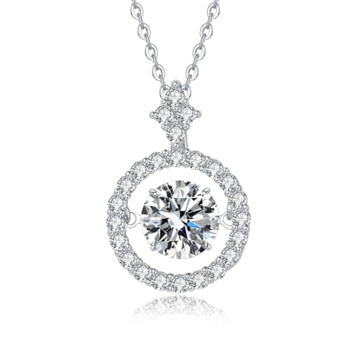 HYLYLEED Moissanite Necklace for Women 1 Carat Dancing Diamond Pendent for Her 925 Sterling Silver Dance Necklace for Wife Mom Anniversary Christmas Valentines, Round 1.0CT - Image 1