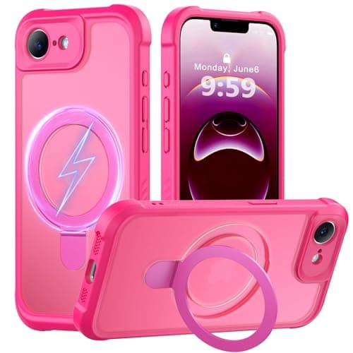MOCCA for iPhone 17e Case & iPhone 16e Case with Magnetic Invisible Stand [Full Camera Protection][Compatible with Magsafe] Military Drop Shockproof Translucent Matte Phone Case Cover 6.1",Hot Pink - Image 1